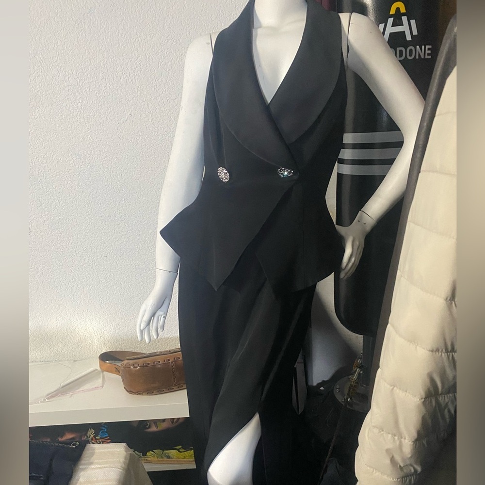 Huey Waltzer vintage 90’s Evening black tuxedo halter vest and matching Skirt